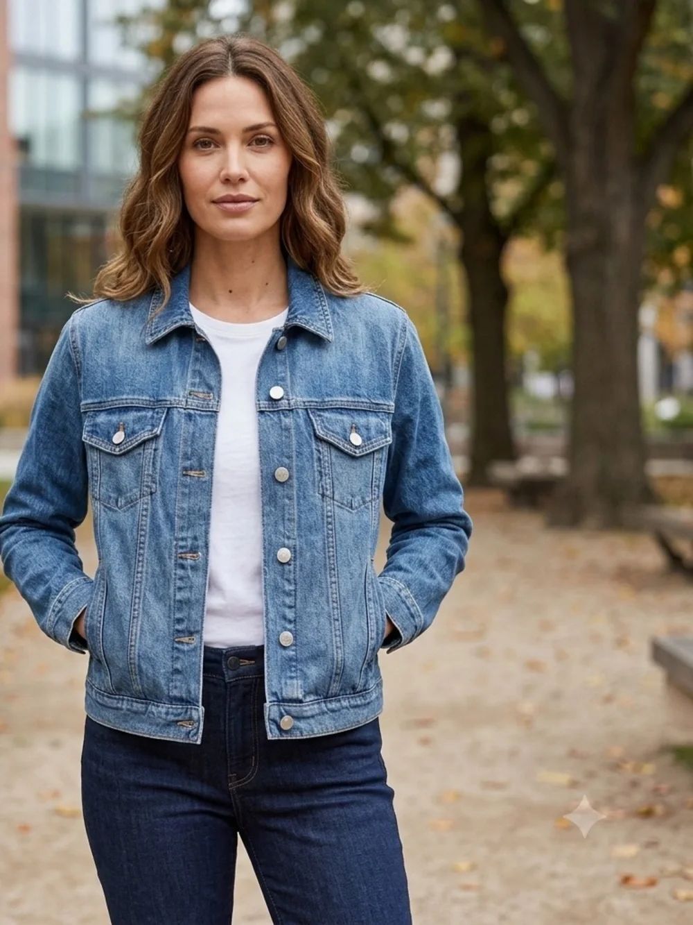 J. Jill trucker-style denim jacket, medium wash size Small.